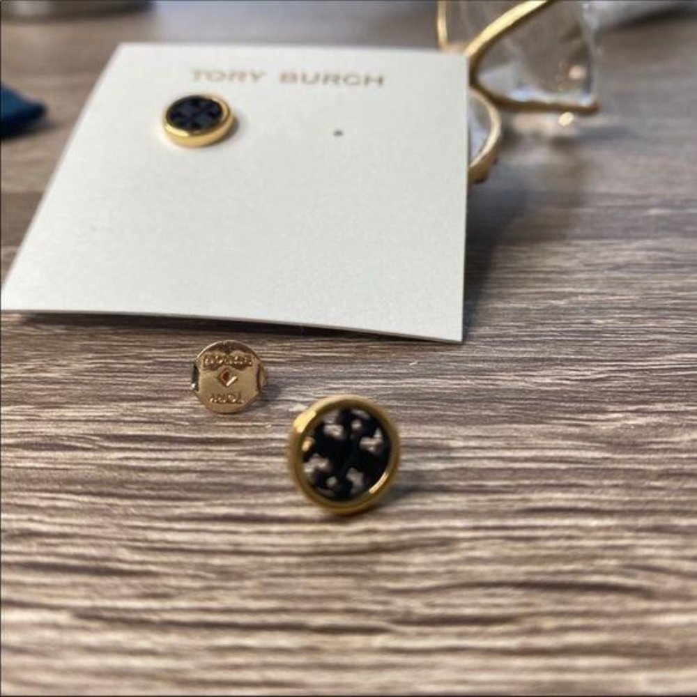 NWT Tory Burch Mini Black Stud Earrings - Picture 5 of 7